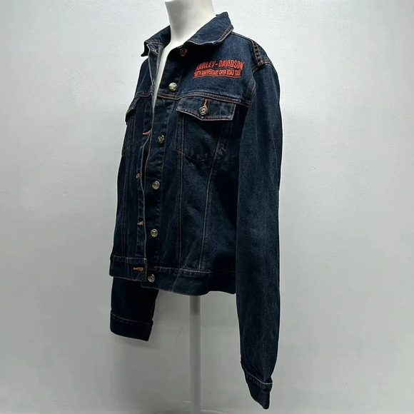 Harley Davidson Motorcycles Denim Jean Jacket Patches 100th Anniversary Blue XL - Picture 6 of 12